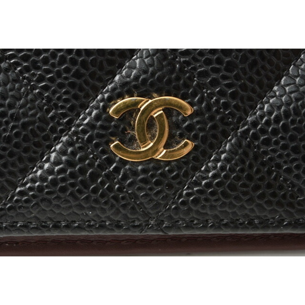Chanel Long Wallet Timeless Caviar Skin Black Bordeaux View 3